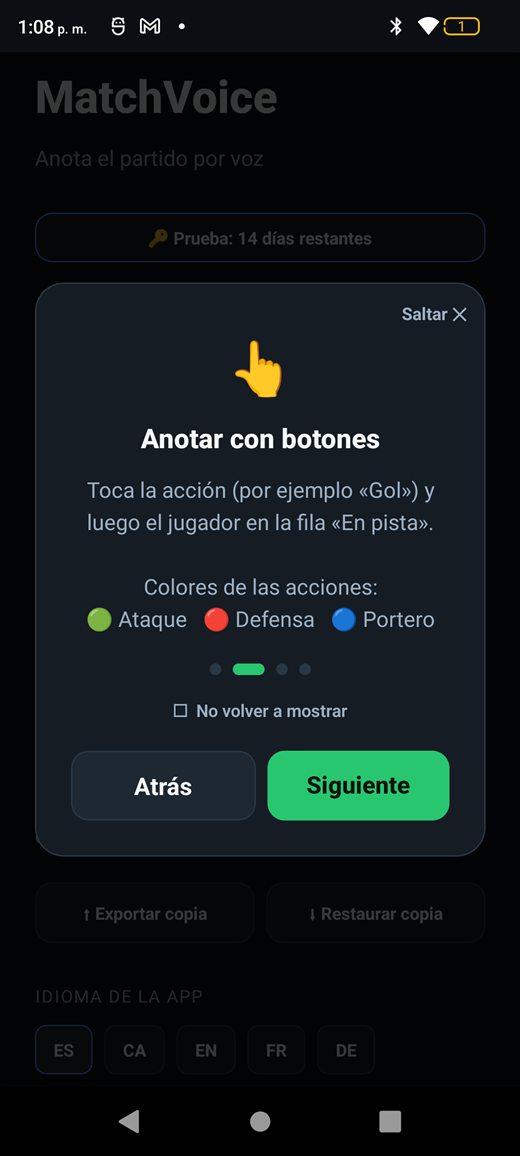 Explicación de anotar con botones y los colores por familia